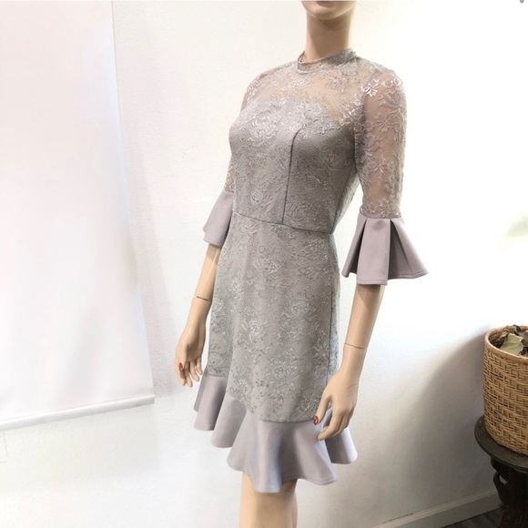 Chi Chi London Tulle Lace Prom Midi Dress - Grey - Picture 2 of 16